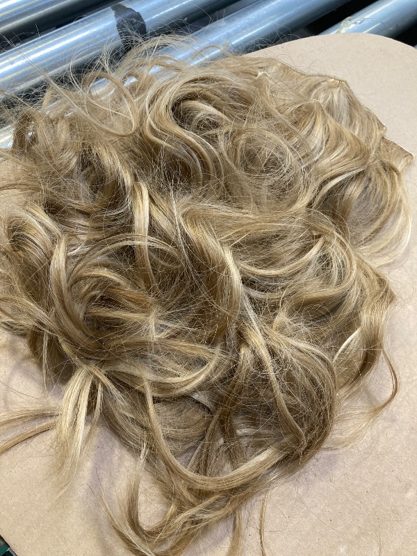 Photo 1 of 20 Inches Blonde Hair Extensions Clip ins, 4Pcs Curly Synthetic Clip in Hair Extensions (Color: Dark Blonde with Bleach Blonde Highlights)