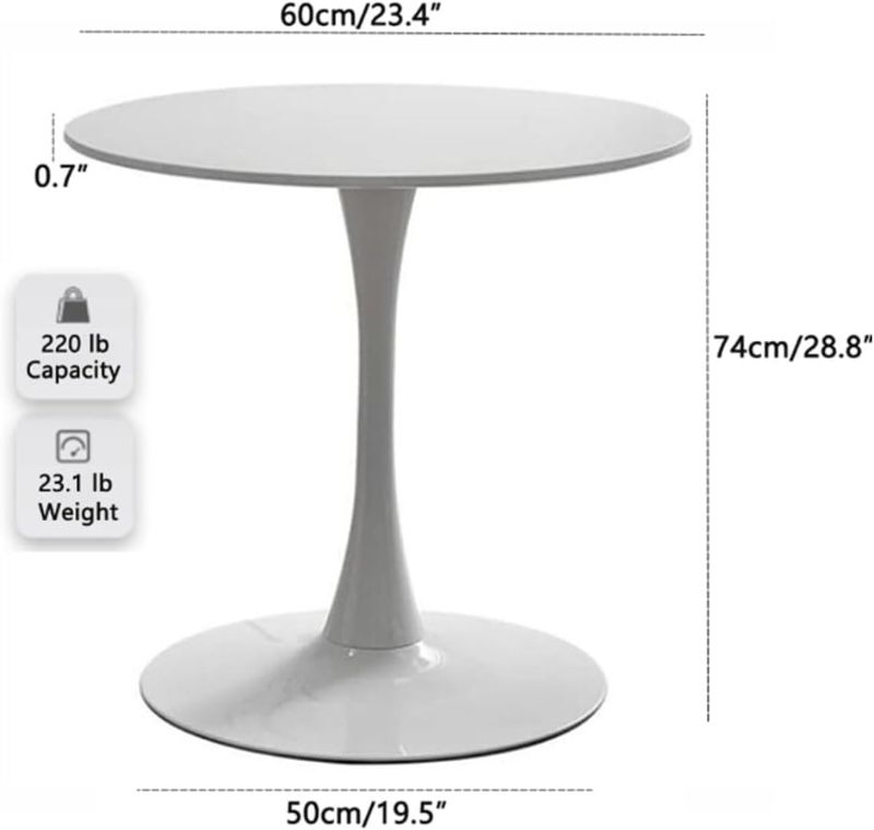 Photo 1 of 23.4" Tulip Dining Table, White, Perfect for 2-4 People, Mid-Century Modern Style, Round MDF Top with Sturdy Base for Dining Room, Living Room, Cafe
