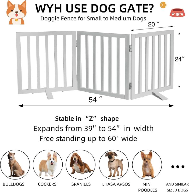 Photo 1 of Dog Gate Indoor, Freestanding Dog Fence for The House, Doorways, Hallways,or Stairs,Pet Gate Foldable Wooden,Expandable 24" Height 3 Panels,White
