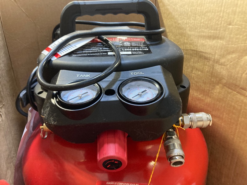 Photo 1 of Air Compressor, 6-Gallon Pancake Air Compressor with 25 FT Air Hose, MAX 175PSI Pressure/1.5HP, Compressor for Air Tools, Car Tires, Garage, and Shop
