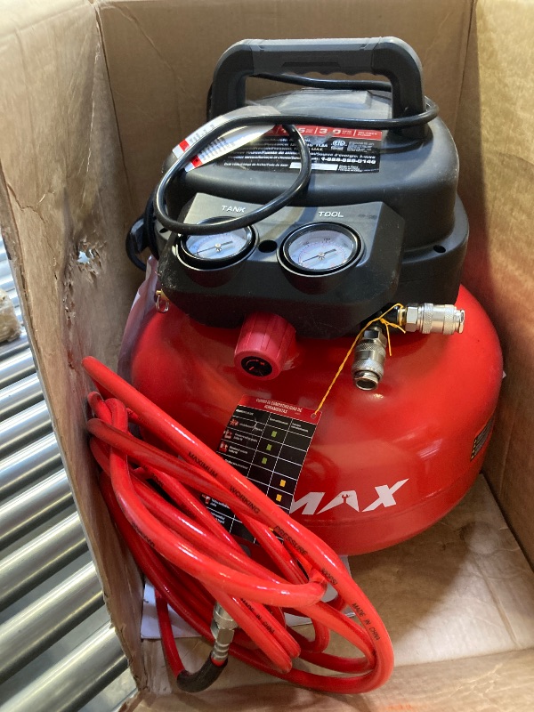 Photo 1 of Air Compressor, 6-Gallon Pancake Air Compressor with 25 FT Air Hose, MAX 175PSI Pressure/1.5HP, Compressor for Air Tools, Car Tires, Garage, and Shop

