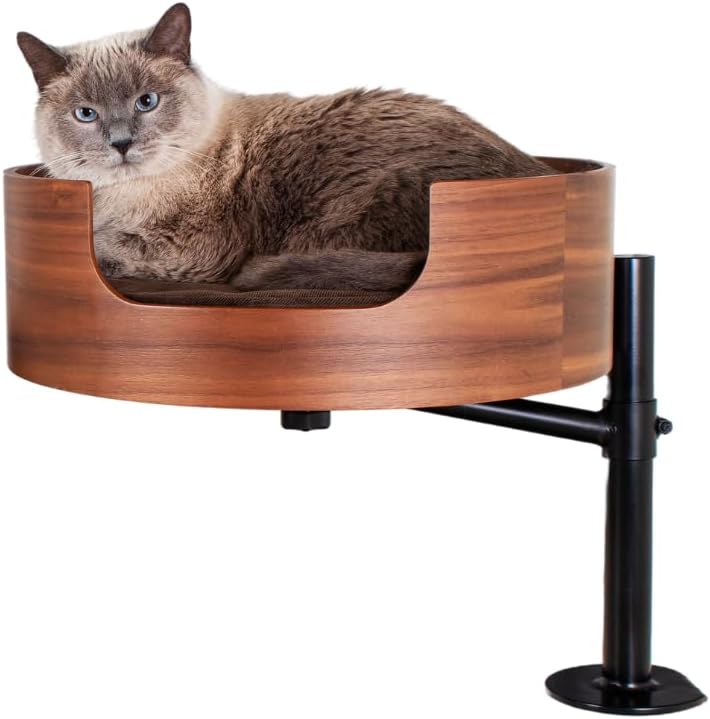 Photo 1 of Desk Nest® Cat Bed – Space-Saving, Elevated Bed for Cats – Keeps Desks Clear, 360° Adjustable, Supports 25 lbs – Secure, Stylish and Durable – Perfect for Home Office – Walnut Wood Finish
