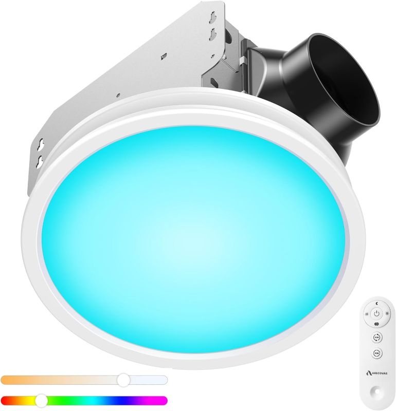 Photo 1 of Bathroom Exhaust Fan with RGB Lights, 110CFM/1.0 Sones Vent Fan with 3 Color Temperatures, 5 Adjustable Brightness, Easy to Install, Remote Control, Quiet Ventilation Fan for Bath, Shower, Attic

