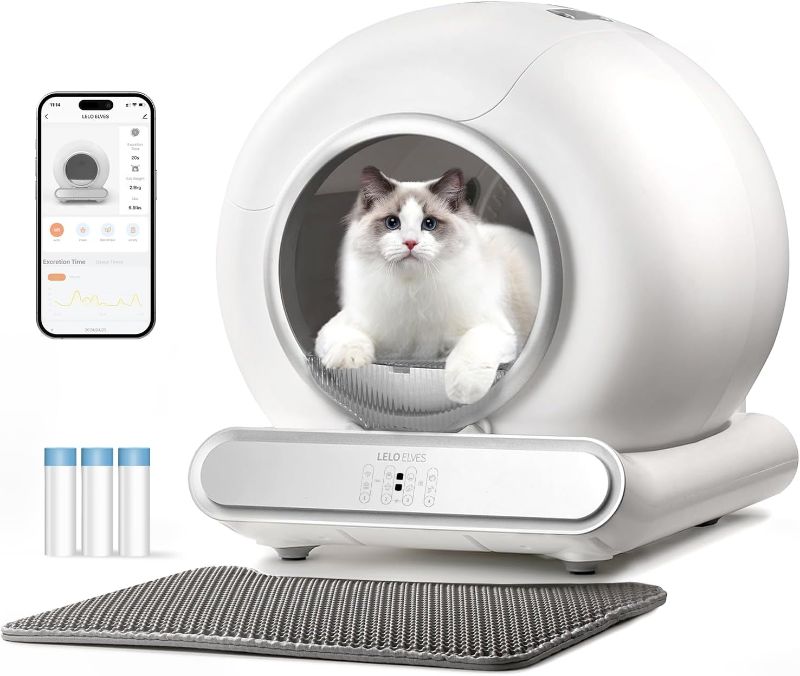Photo 1 of Self Cleaning Cat Litter Box, Ultra-Safe Protection Automatic Cat Litter Box, APP Control/Lower Entry/Large Capacity with 3 Rolls Liners & Mat LELOPETS
