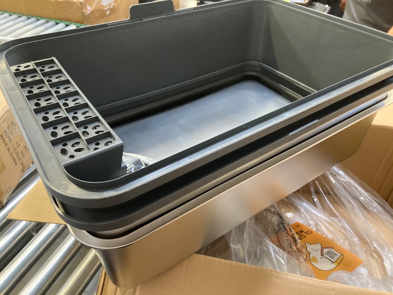 Photo 1 of 2PACK Stainless Steel Cat Litter Box with High Sides Lid, Extra Large XL Litter Box for Big Cats, Metal Kitty Litter Boxes with Anti-Leakage Enclosure,Non-Stick,Odorless,Scoop Included
