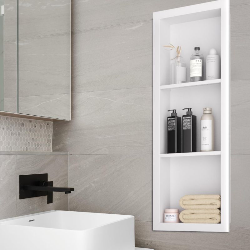 Photo 1 of Stainless Steel Shower Niche 12" X 36"?3-Tier Shelf Niches Bathroom Shelf Recessed Wall Niche No Tile Needed Shower Shelf for Bathroom Storage(White, 12 x 36)
