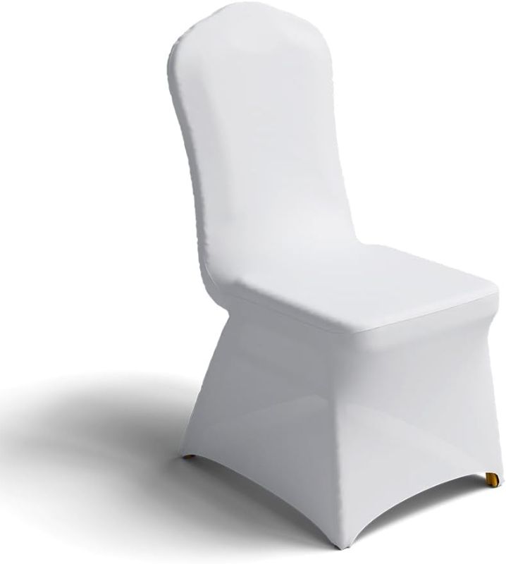 Photo 1 of 10 PCS Banquet Chair Covers for Wedding Universal Polyester Spandex Chair Cover Stretch Slipcovers for Party Dining Flat-Front Chair (White)
