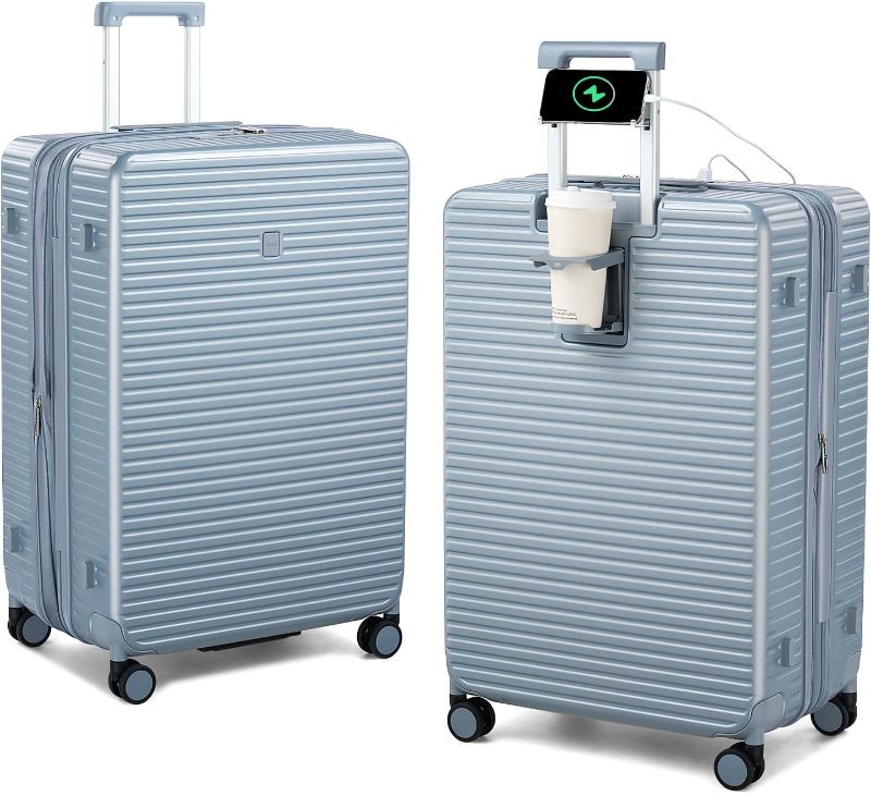 Photo 1 of 1pc  Large Checked Luggage 28 Inch Hard Shell Suitcases, Expandable Travel Luggage Lightweight Check In Luggage with Spinner Wheels Cup Holder Charger Built in 