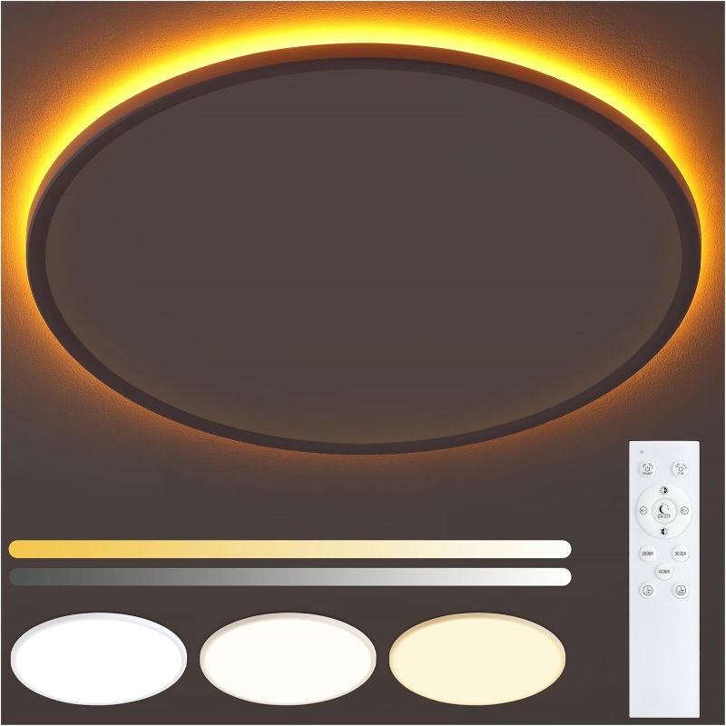 Photo 1 of Flush Mount Ceiling Light with Night Light, 23in LED Ceiling Lights with Remote Control, 1800K Nightlights & 3000-6500K Dimmable Lamp Fixture, 54W 5400LM Low Profile for Bedroom, White
