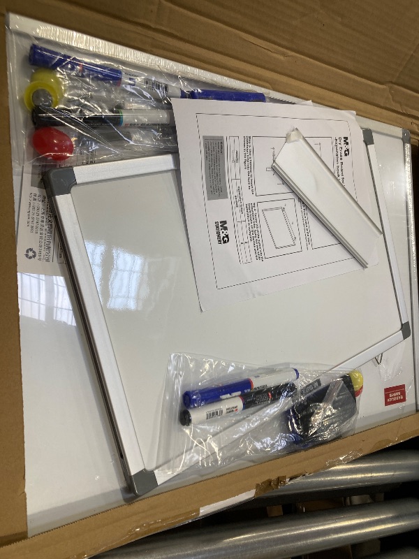Photo 1 of M&G Dry Erase Board Magnetic White Board for Wall, 24” x 18” Whiteboard with 2 Markers & 2 Magnets & 1 Eraser, Hanging Whiteboard with Silver Frame for Planning, Drawing, to Do List, Office School Use
