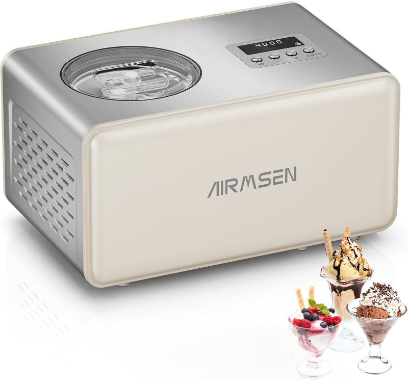 Photo 1 of AIRMSEN 2.1-Quart Ice Cream Maker Machine with Built-in Compressor, No Pre-Freezing Required, Fully Automatic Frozen Treats Maker with LED Display & Timer, 72-Minute Cooling Function, Stainless Steel
