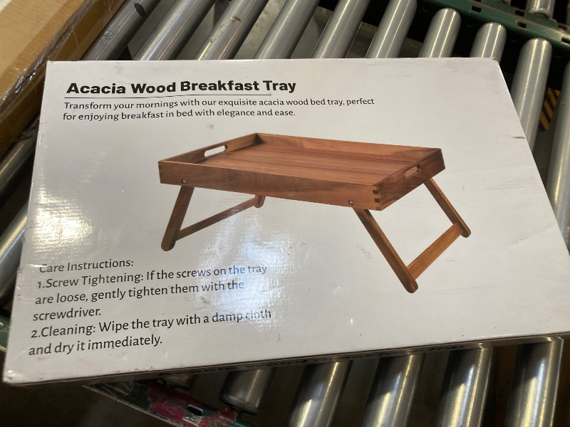 Photo 1 of Acacia Wood Breakfast Tray with folding legs.
