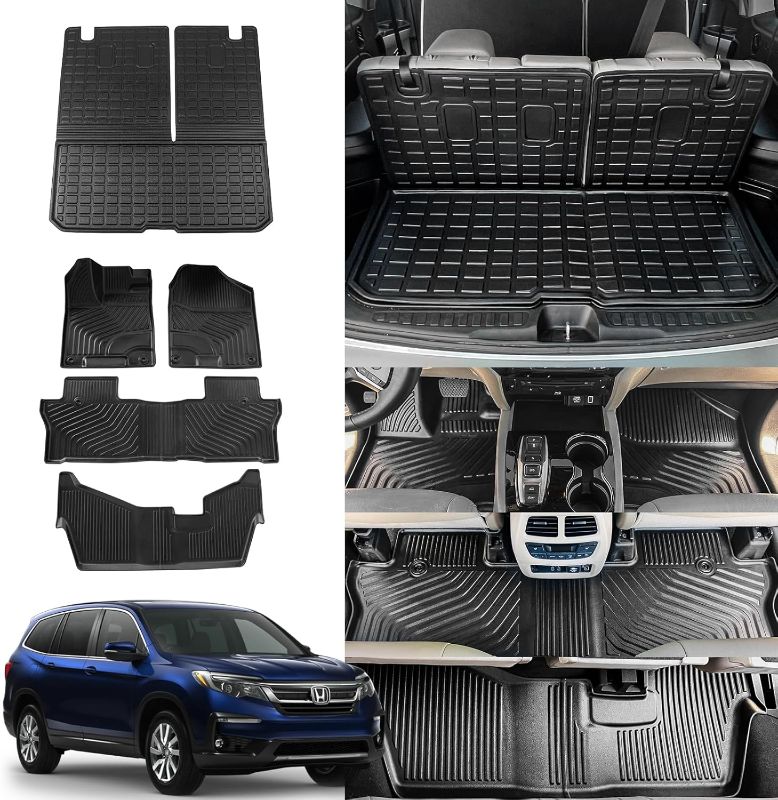 Photo 1 of Rongtaod Floor Mats Compatible with 2016-2022 Honda Pilot 8 Seats Trunk Mat Cargo Mat Cargo Liner Back Seat Cover Protector (No Elite Model) Pilot Accessories (Trunk Mat with Backrest Mat+Floor Mats)
