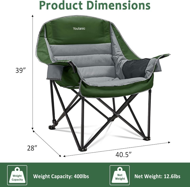 Photo 1 of Oversized Camping Chair, Portable Folding Camping Chairs with Side Pocket, Cup Holder and Carry Bag, Heavy Duty Outdoor Camping Chairs for Adults, Fishing, Sports, Trip, up to 400lbs, Style 7
