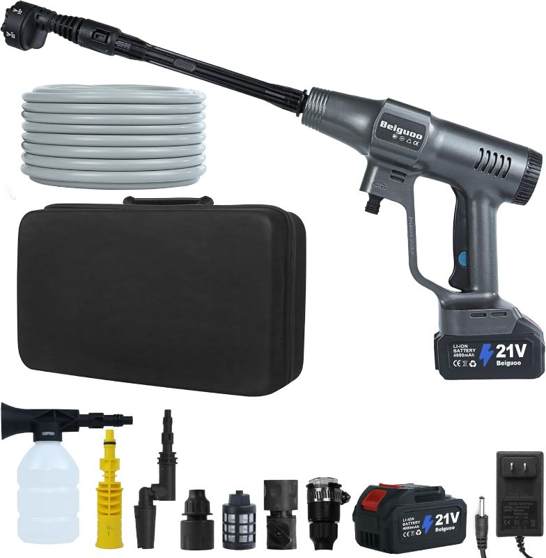 Photo 1 of 1450PSI Cordless Pressure Washer, 2 4000mAH Battery Operated Power Pressure, Portable High Pressure Washer, Cordless Power Washer Gun with 6-in-1 Nozzle for Car/Floor/Fence/Sidewalk
