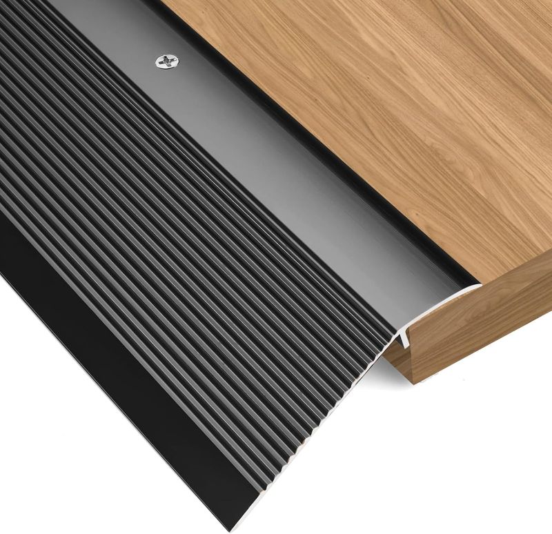 Photo 1 of Aluminum Floor Transition Strip, Door Thresholds Bridge The Height from 0.4?to 1.6?, for Wood, Tile, Carpet Laminate, Vinyl, Concrete, Size 36?×3.9?×0.35? (Black)
