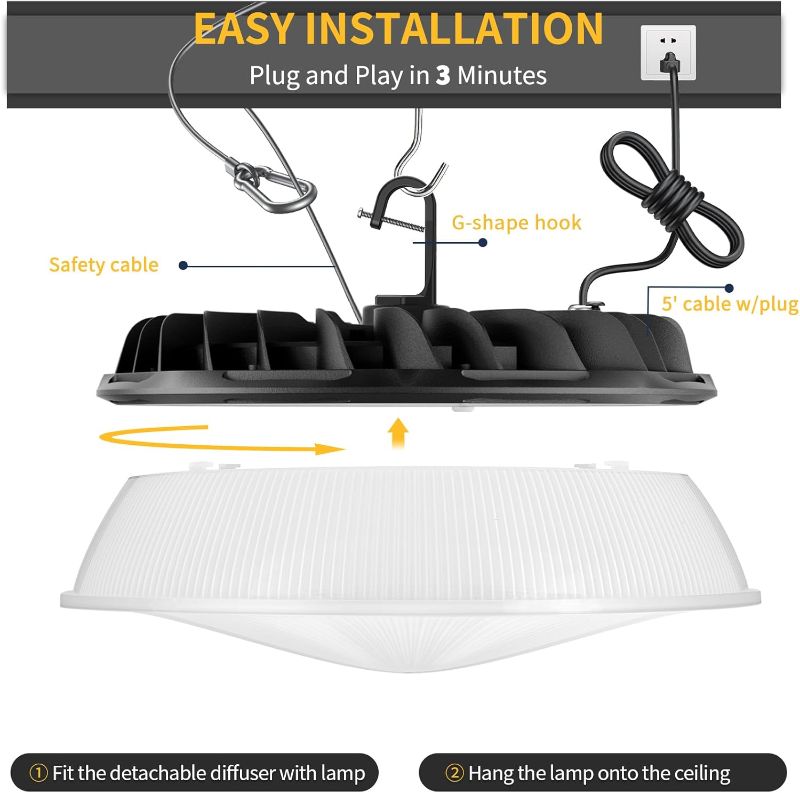 Photo 1 of 10 Pack 155W UFO LED High Bay Light with Reflector 22,500lm 5000K LED High Bay Lights AC110-277V 5' Cable with Plug Waterproof UFO Lights for Garage Shop Factory Warehouse ETL Listed
