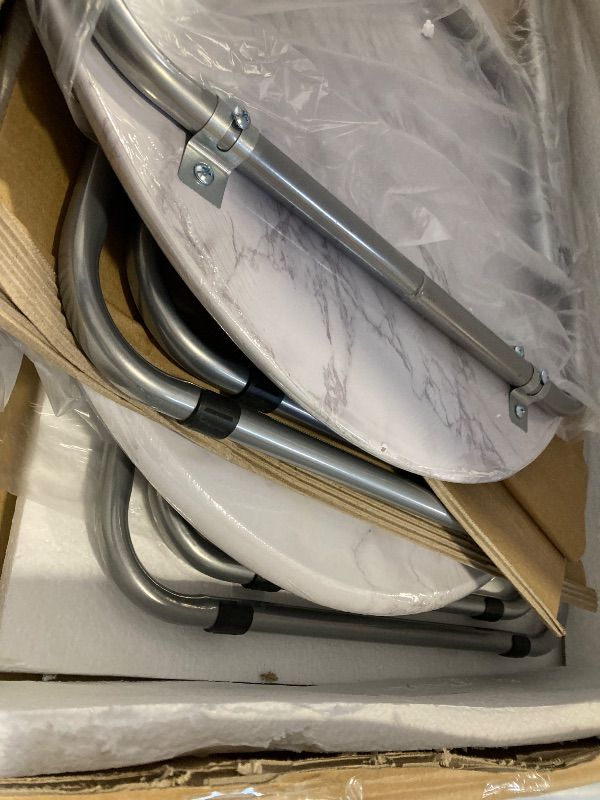 Photo 1 of TV Trays Table Set of 4 Round Portable Folding TV Tray Table TV Dinner Tray with Sturdy MDF, No Assembly Required, 17.5 x 17.5 x 26 in (White Marble, 4Pcs)	