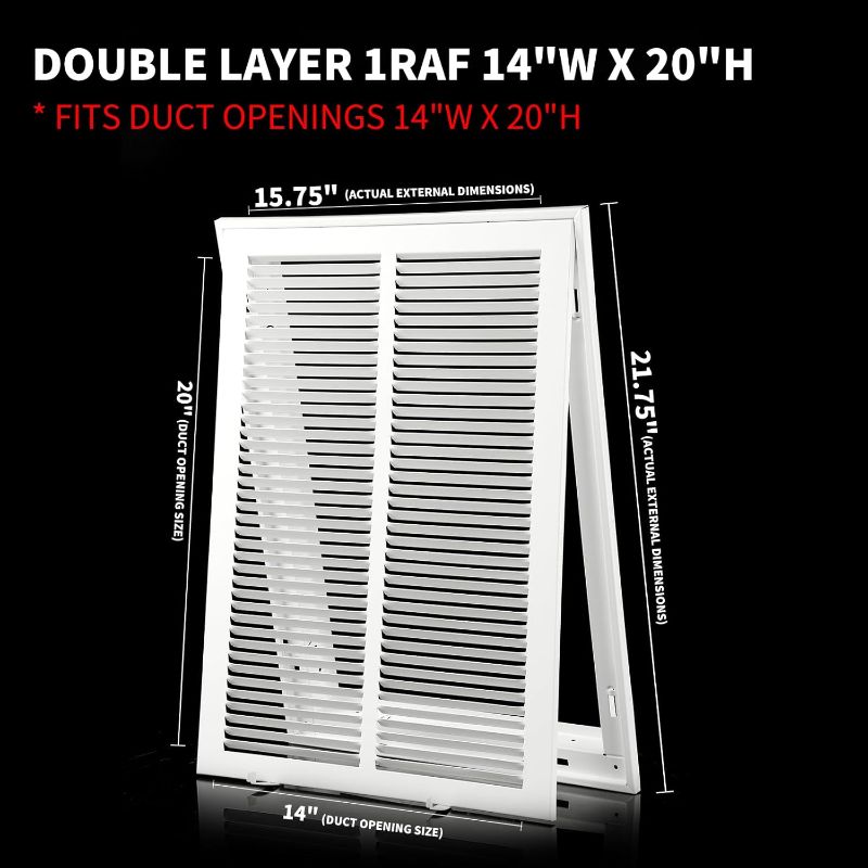 Photo 1 of 14x20 Return Air Grille [Duct Opening Size] Return Vent Cover for Wall or Ceiling,Steel Return Air Grill Removable Face/Door for 1 inch Filters(14"W x 20"H [Duct Opening])
