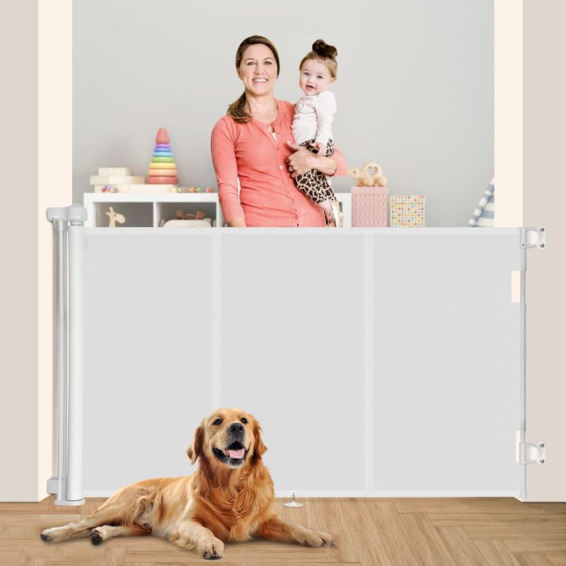 Photo 1 of 71 inch Retractable Baby Gates 42 inch Tall, Retractable Gate with Reinforced Strip Design to Prevent Crawling Through, 6 FT Retractable Dog Gate for Stairs, Doorways, Hallways, Indoor/Outdoor
