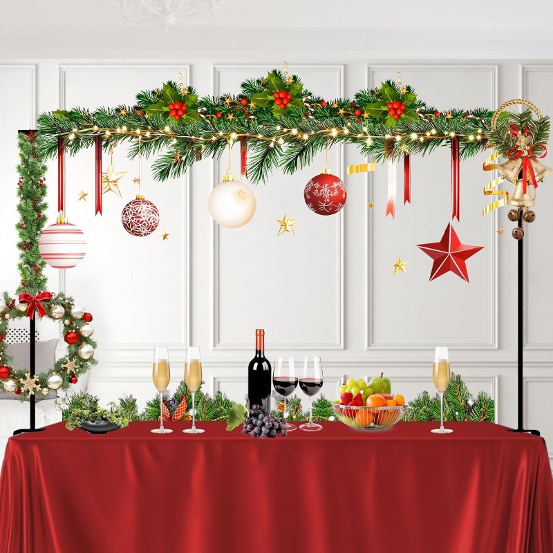 Photo 1 of Over The Table Rod Stand with Clamps 49-102" Adjustable Metal Balloon Arch Stand Flower Table Arch Suitable for Birthday,Party,Wedding,Halloween,Xmas Decoration,Black
