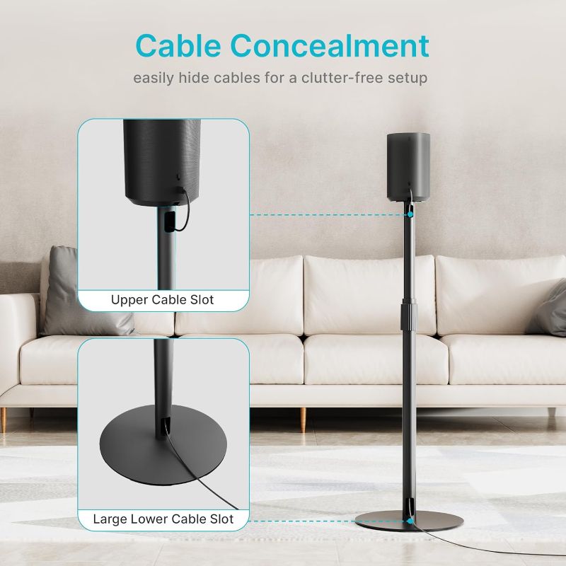 Photo 1 of Speaker Stand Compatible with SONOS Era 300 and Era 100, Height Adjustable up to 42.6'', Floor Stand with Cable Management, Speaker Mount, Black, 1 Pack
