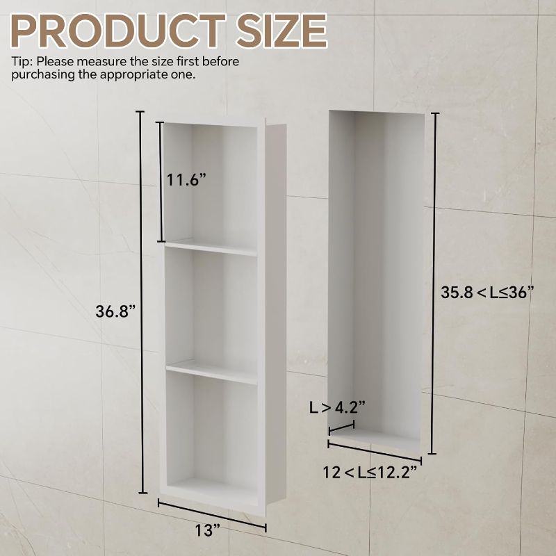 Photo 1 of Oenalw Shower Niche 12x36in  Stainless  Steel Recessed Wall Shelf
