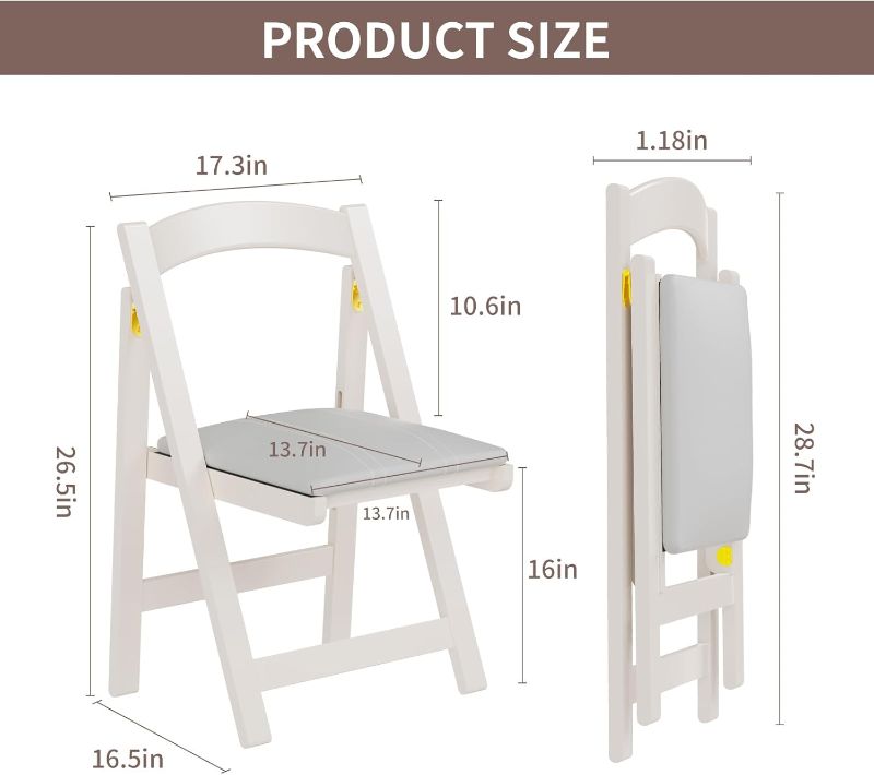 Photo 1 of 1pc  Wood Folding Chair Foldable Chair with Padded Seats Folding Chair for Dining Wooden Folding Chairs with Cushion Suitable for Indoor and Outdoor (Cream)
