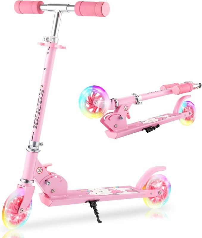 Photo 1 of Scooter for Kids Ages 3-12 - Kids Kick Scooters with Led Light Up Wheels & 3 Levels Adjustable Handlebar, Lightweight Foldable 2 Wheel Girly Pink Scooter Christmas Birthday for Girls Boys.
