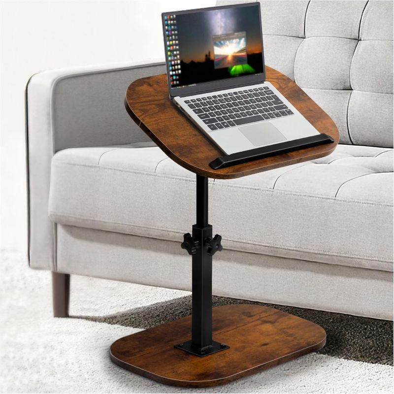 Photo 1 of Aoligrace Adjustable Height C Shaped End Table, 360°Swivel Small Side Table for Small Spaces Living Room, Flip Top TV Tray for Couch Sofa Chair