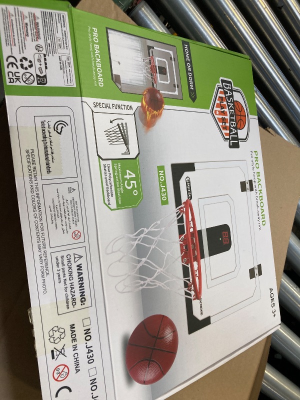 Photo 1 of Pro Indoor Mini Basketball Hoop Set for Kids Adults, Over Door Automatic Scoring Basketball Hoop with 4 Rubber 6" Balls, Boost Wall Mount Basketball Hoops with Electronic Scoreboard Large Dunk Rim
