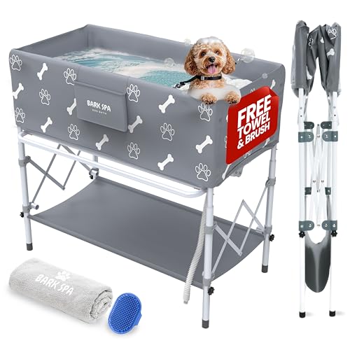 Photo 1 of Bark Spa Dog Bath Tub - Free Brush & Towel – Foldable & Portable Dog Washing Station – Lightweight Elevated Design for Indoor & Outdoor Grooming
