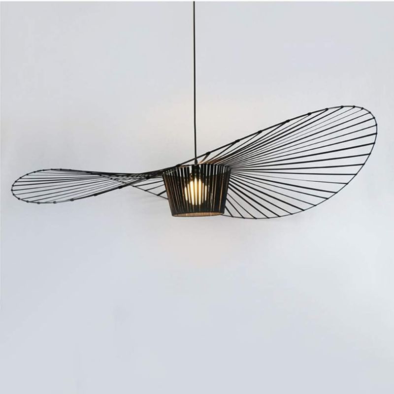 Photo 1 of Vertigo Pendant Light Vintage Chandelier?Glass Fiber + Polyurethane Fiber Cloth Shadow Hat Lamp?High Adjustable??for Living Room Bedroom Dining Hall Corridor Bar?E27?max 40W Black 140CM
