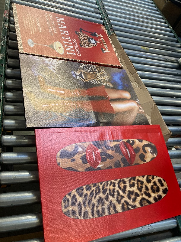 Photo 1 of 3Pcs Trendy Red Leopard Wall Art Vintage Trendy Boots Wall Decor Painting Coquette Sexy red lips Poster Prints Aesthetic Cheetah Pictures for Girls Bedroom Apartment Dorm Home Decorations 12x16in