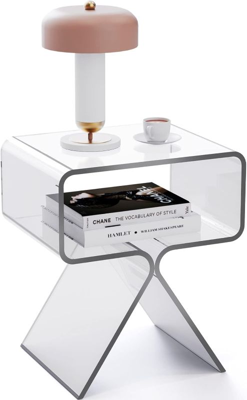 Photo 1 of Acrylic Nightstand Side Table Modern Design Clear Home Decor Display End Table for Living Room (Clear)
