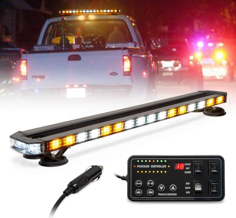 Photo 1 of LUMENIX 38 Inch Rooftop Strobe Emergency Lights Bar Magnetic Mount Warning Flashing LED Traffic Lightbar w/Alley& Take Down Light, for Construction Vehicles Work Tow Trucks Snow Plows - White Amber
