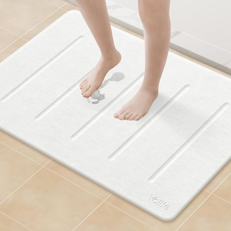 Photo 1 of Yolife Stone Bath Mat Large, 32" x 20" Diatomaceous Earth Bath Mat for Bathroom, Super Absorbent Quick Drying Bathroom Stone Mat, Non-Slip Diatomite Shower Mat, Easy to Clean (White Grey)
