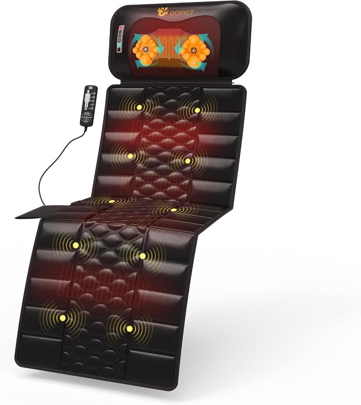 Photo 1 of Massage Mat, Detachable Neck Massager, Full Body Vibration Heating, Massage Pad with 10 Vibrating Motors and 9 Speed Settings for Home Office Use, Gift for Men Women Parents Christmas, Black
