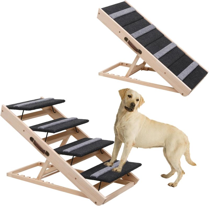Photo 1 of Upgrade 2-in-1 Pet Ramp Dog Stair,Folding Pet Stairs,Portable Dog Ramp for Small&Large Old Animals with Non-Slip Surface,Dog Ramp for Bed,Couch and Car,11.8" to 23.6" Height Adjustable(40×17.7)
