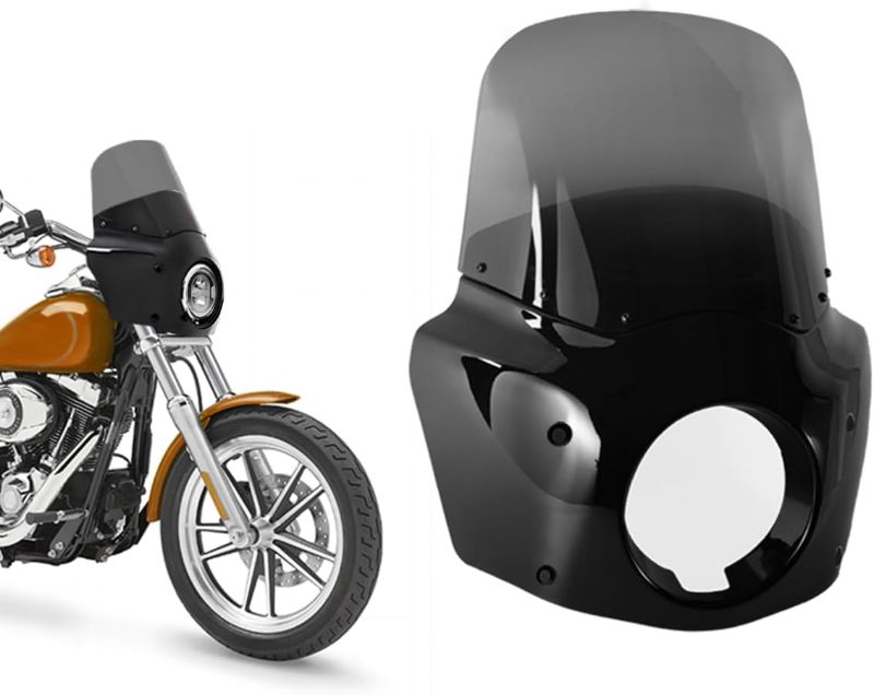 Photo 1 of Motorcycle Fairing 5.75" Headlight Fairing with 13" Motorcycle Windshield 49mm Mounting Hardware for Harley Dyna FXD FXDC Street Bob FXDB Low Rider FXDL FXDLS Super Glide FXDI35(Smoke)
