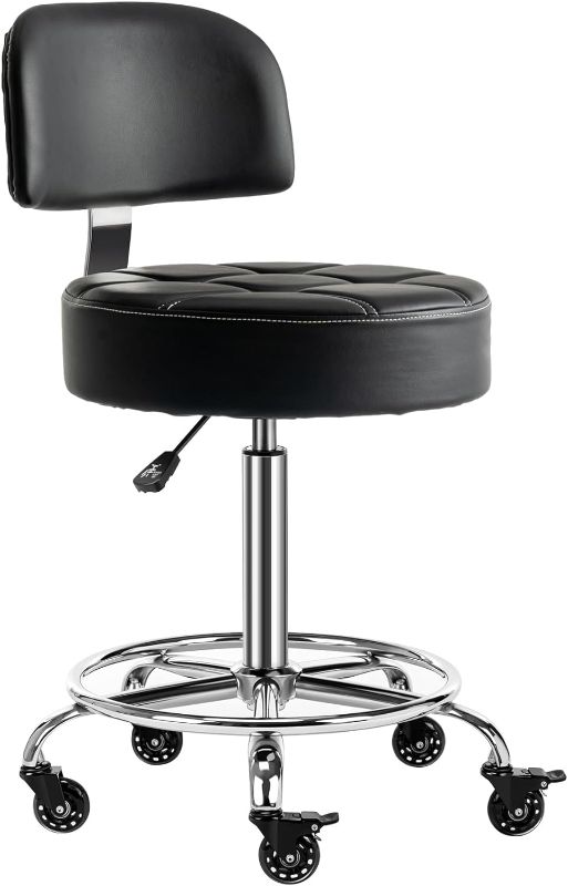 Photo 1 of Lockable Stool with Back and Foot Rest Ergonomic Rolling Hydraulic Adjustable Stool for Doctor Esthetician Artist Home Small Office Desk (Black, 24''-31'')
