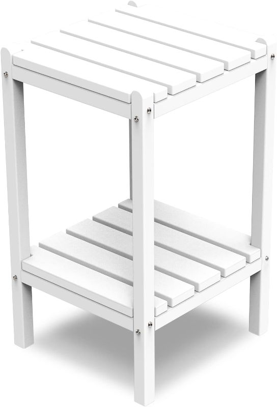 Photo 1 of realife Outdoor Adirondack Side Table, Rectangular End Table for Patio, Garden, Porch, Pool and Indoor, White
