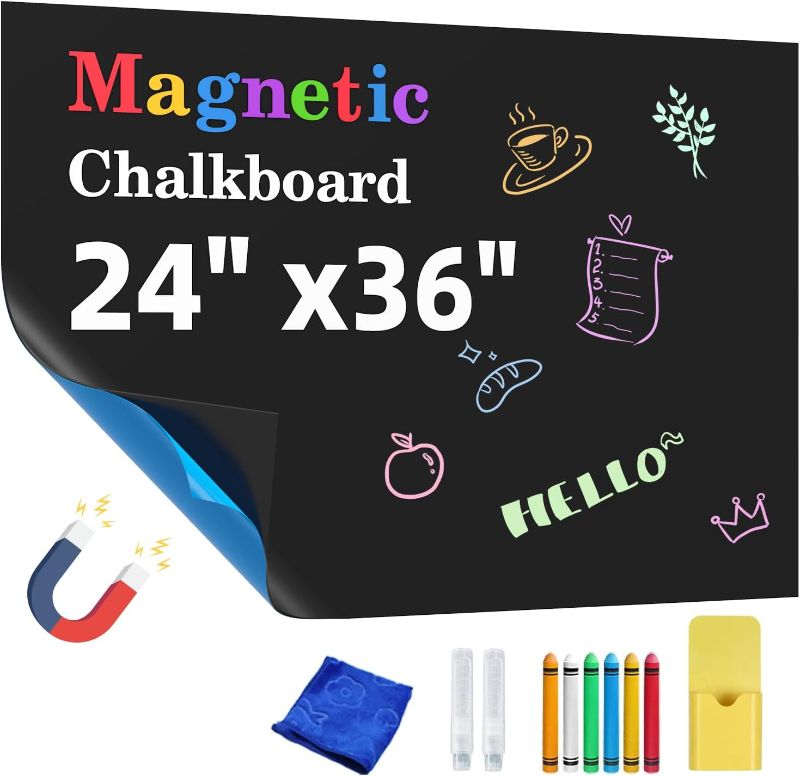 Photo 1 of Magnetic Chalkboard Contact Paper,24"x36" Blackboard Wallpaper Peel and Stick,Magnetic Black Board Wall Decal for Home Playroom Classroom (Black)
