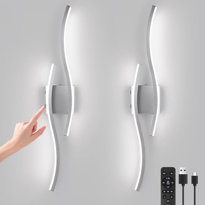 Photo 1 of Modern LED Wall Sconce Set of Two, Dimmable Battery Powered Wall Sconces, 3000K-6500K LED Wireless Wall Light with Remote, Wall Lamp Indoor not Hardwired for Room Bedroom Corridor?Nickel?
