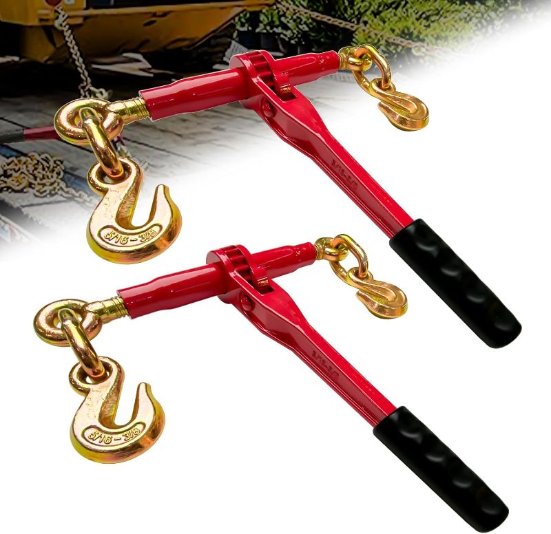 Photo 1 of Ratchet Chain Binders 5/16'' - 3/8'' | 2-Pack Load Binders w/Clevis Hooks | 5,400 Lbs Working Load | Compatible with G43, G70 & G80 Chains | Secure Tie Down Binder for Hauling and Towing
