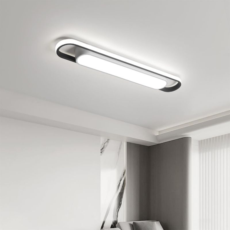 Photo 1 of Modern LED Ceiling Light,28.3" Flush Mount Ceiling Lamp,40W 6500K Linear Metal Ceiling Chandeliers Lighting Fixture for Laundry Garage Kitchen Bedroom Dining Room Hallway Closet Aisle

