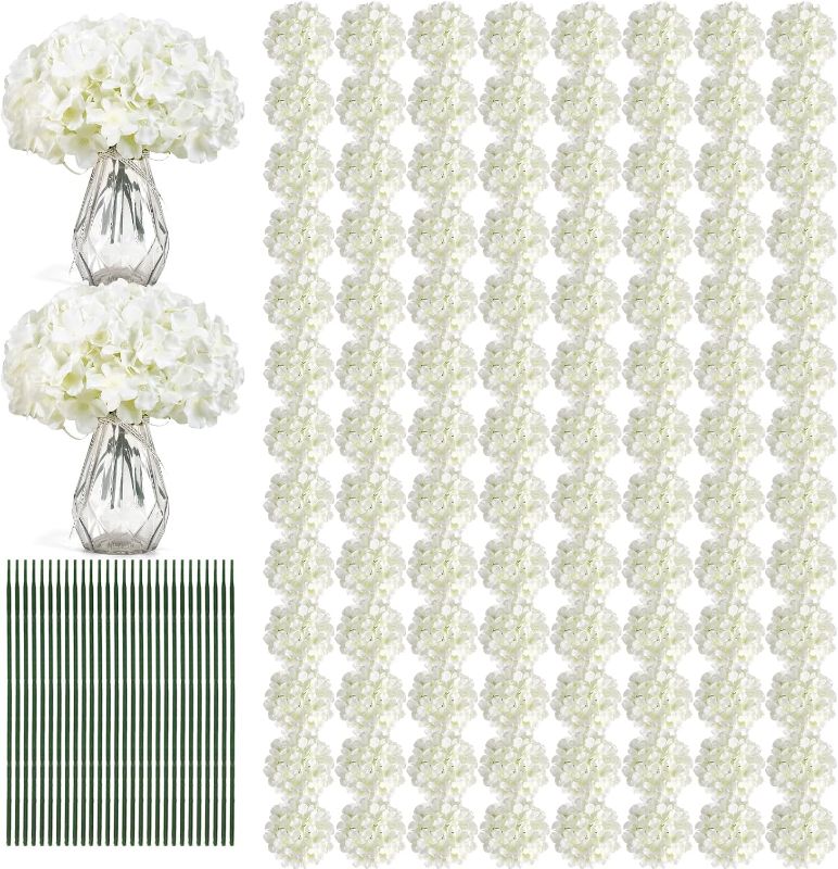 Photo 1 of Auihiay 204PCS Hydrangea Artificial Flowers, Silk Artificial Hydrangea Flowers Heads with Stems, Faux White Flowers for Wedding Centerpieces, Arch and Background, Bridal Shower and Home Decor (Ivory)
