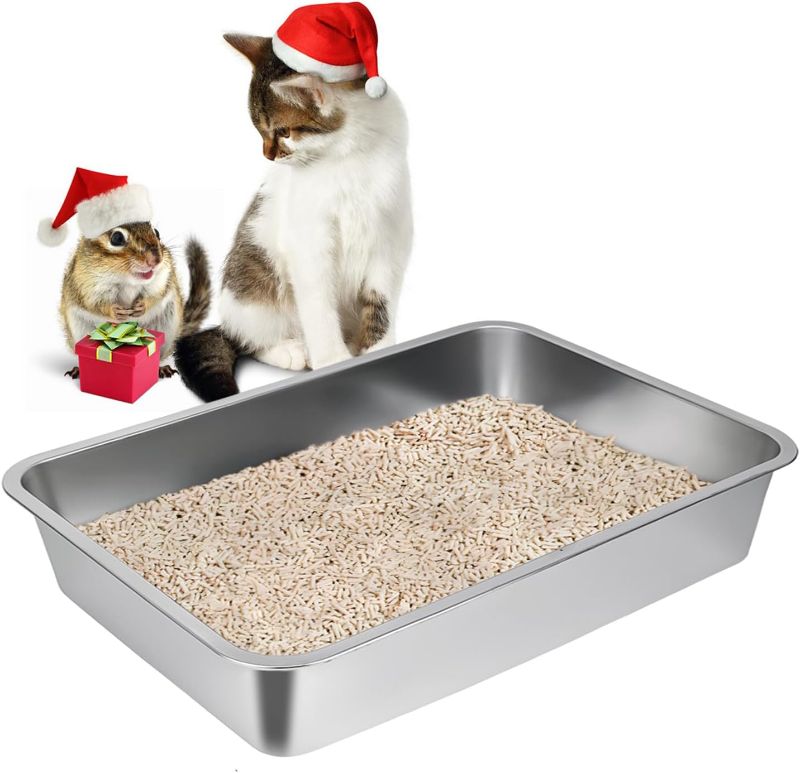Photo 1 of LIHONG Stainless Steel Cat Litter Box,Small Metal Litter Box for Small Cats Hamster Rabbits,No Smell,Non Stick,Easy to Clean(18" Lx14 Wx4 H,M)
