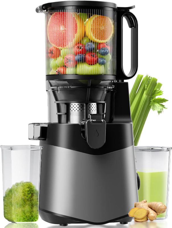 Photo 1 of Cold Press Juicer, 5.3" Wide Feed Chute Juice Extractor Machine with 400W, High Juice Yield, Slow Masticating Juicer for Whole Vegetables & Fruits, Deep Grey
