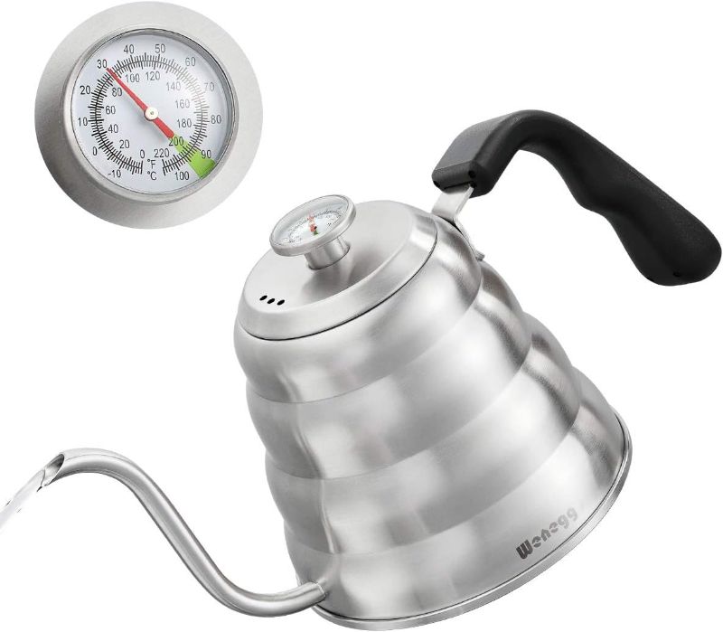 Photo 1 of Pour Over Coffee Kettle with Thermometer for Exact Temperature 40 fl oz - Premium Stainless Steel Gooseneck Tea Kettle for Drip Coffee, French Press and Tea - Works on Stove and Any Heat Source
